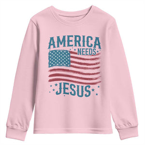 America Needs Jesus Youth Sweatshirt 4th of July Christian TS14 Light Pink Print Your Wear