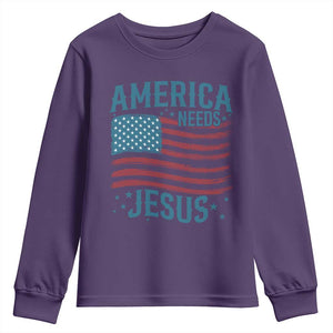 America Needs Jesus Youth Sweatshirt 4th of July Christian TS14 Purple Print Your Wear