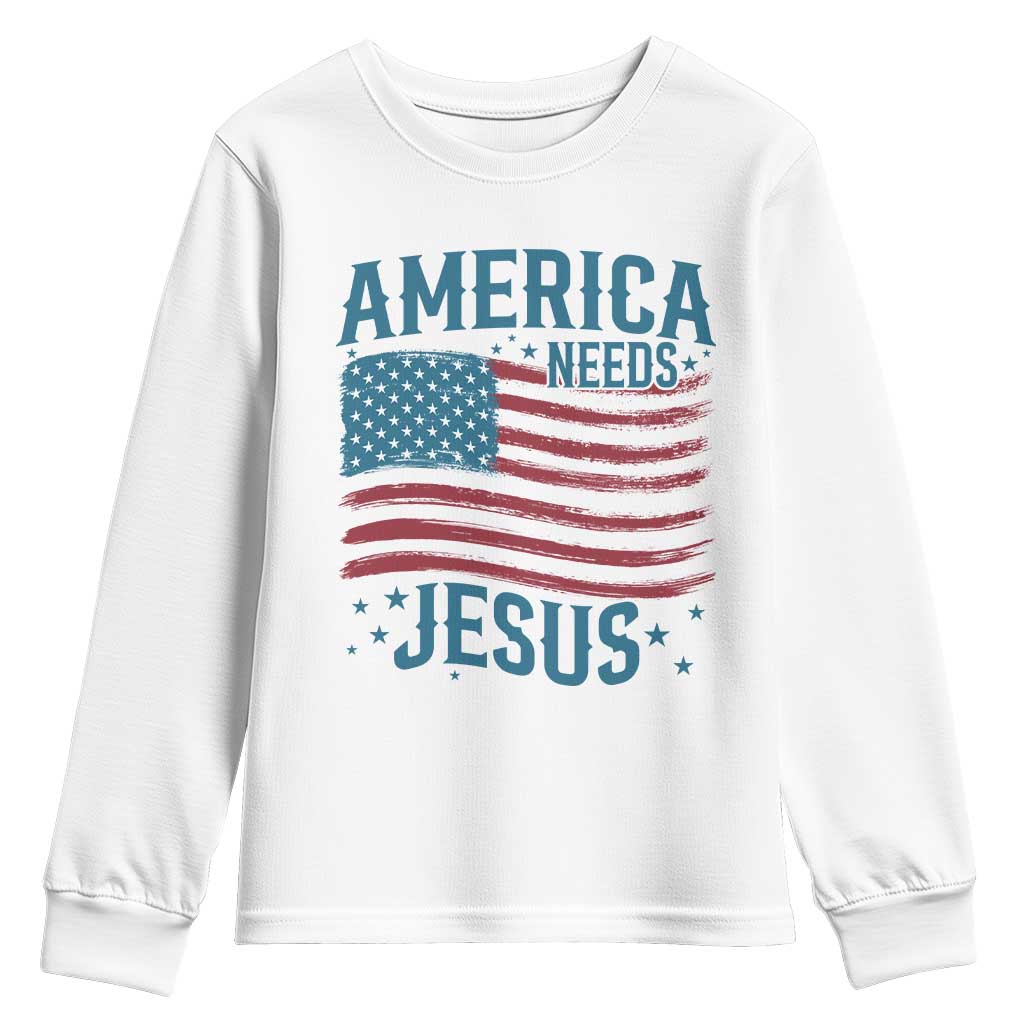 America Needs Jesus Youth Sweatshirt 4th of July Christian TS14 White Print Your Wear