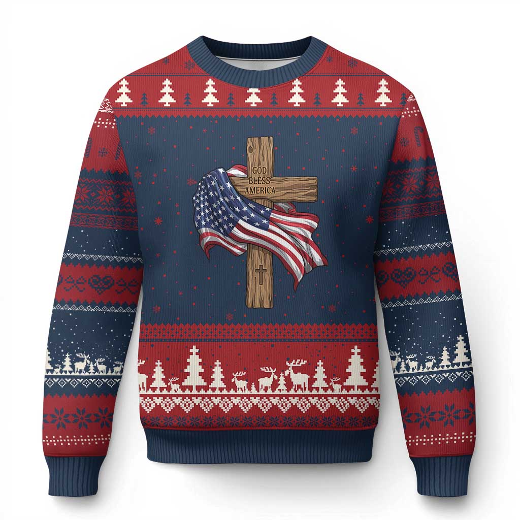 God Bless America 250 Years Ugly Christmas Sweater 4th of July Christian Jesus TS14 Navy Red Print Your Wear