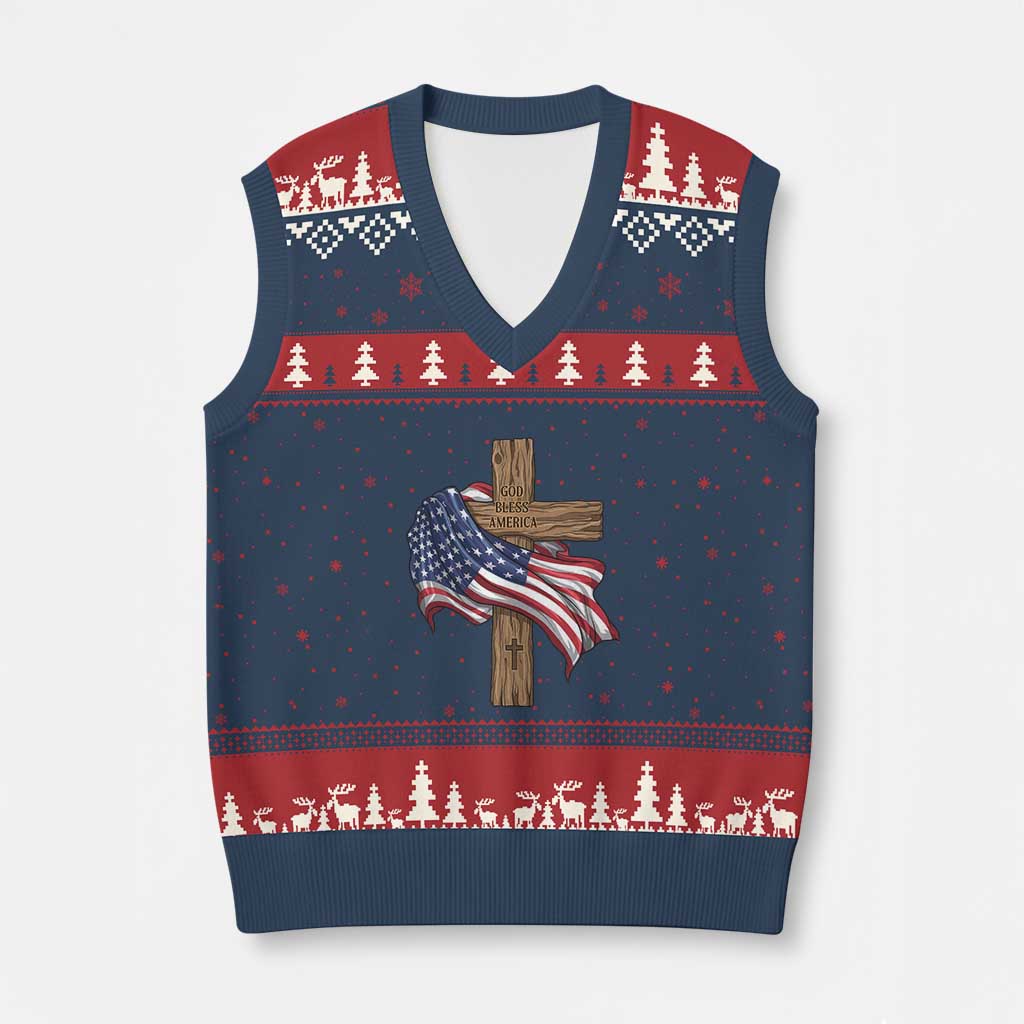 God Bless America 250 Years V-Neck Knit Sweater Vest 4th of July Christian Jesus TS14 Navy Red Print Your Wear