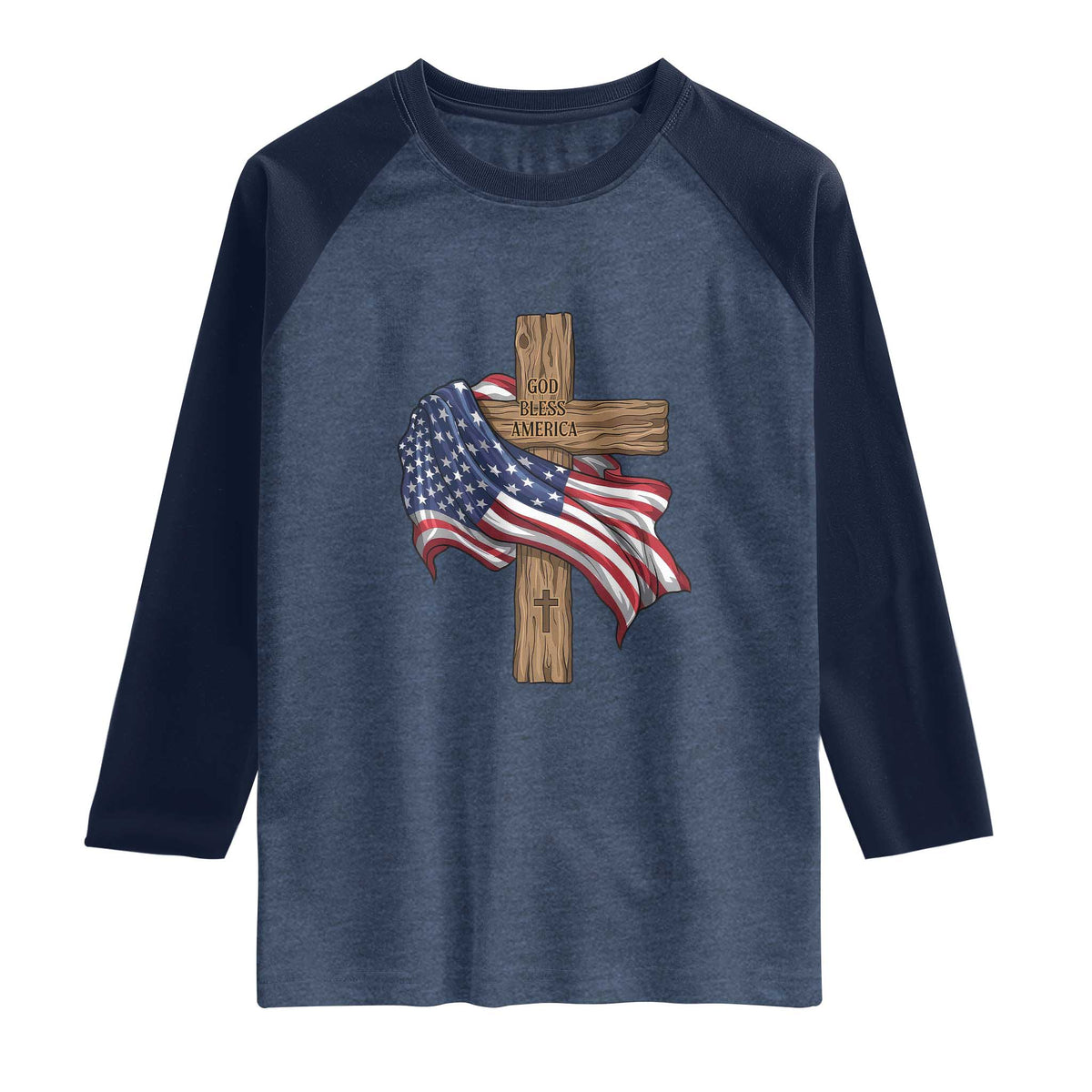 God Bless America 250 Years Raglan Shirt 4th of July Christian Jesus TS14 Heather Denim Navy Print Your Wear