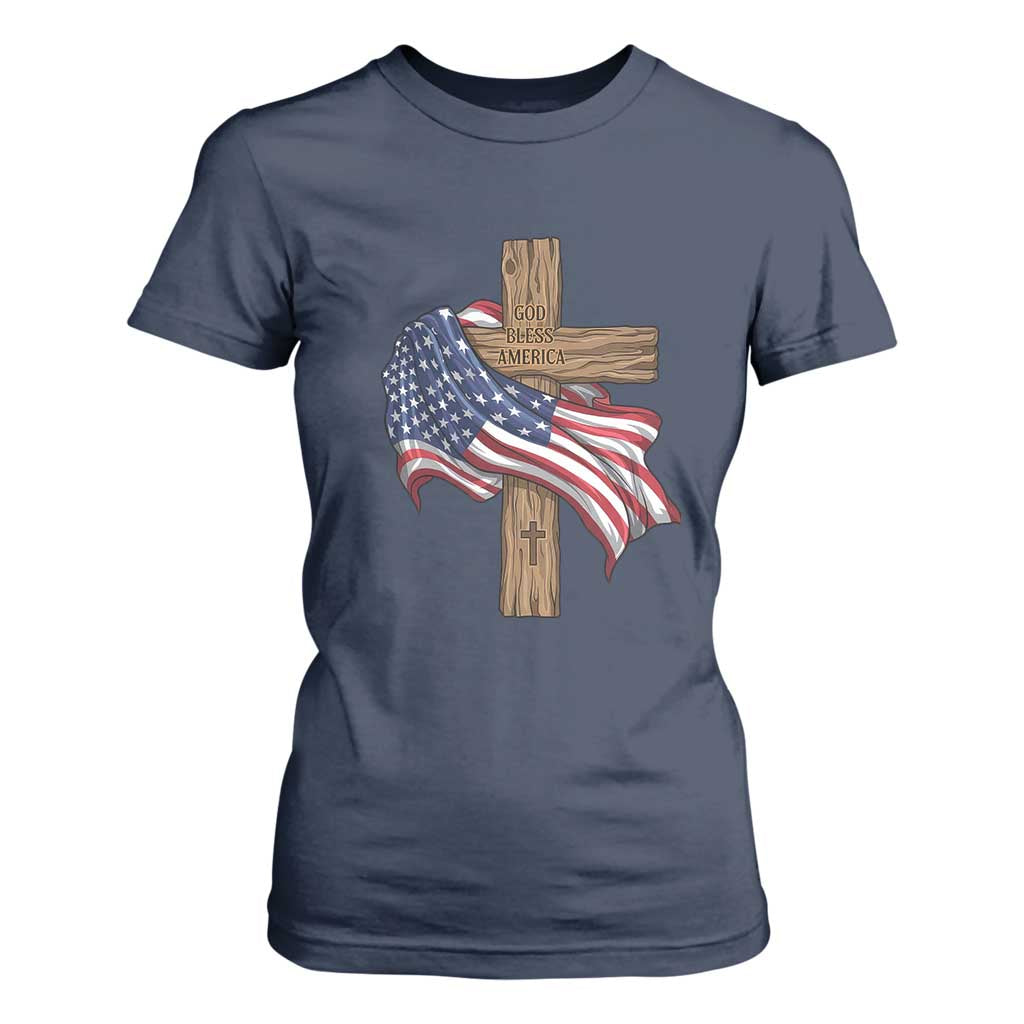 God Bless America 250 Years T Shirt For Women 4th of July Christian Jesus TS14 Navy Print Your Wear