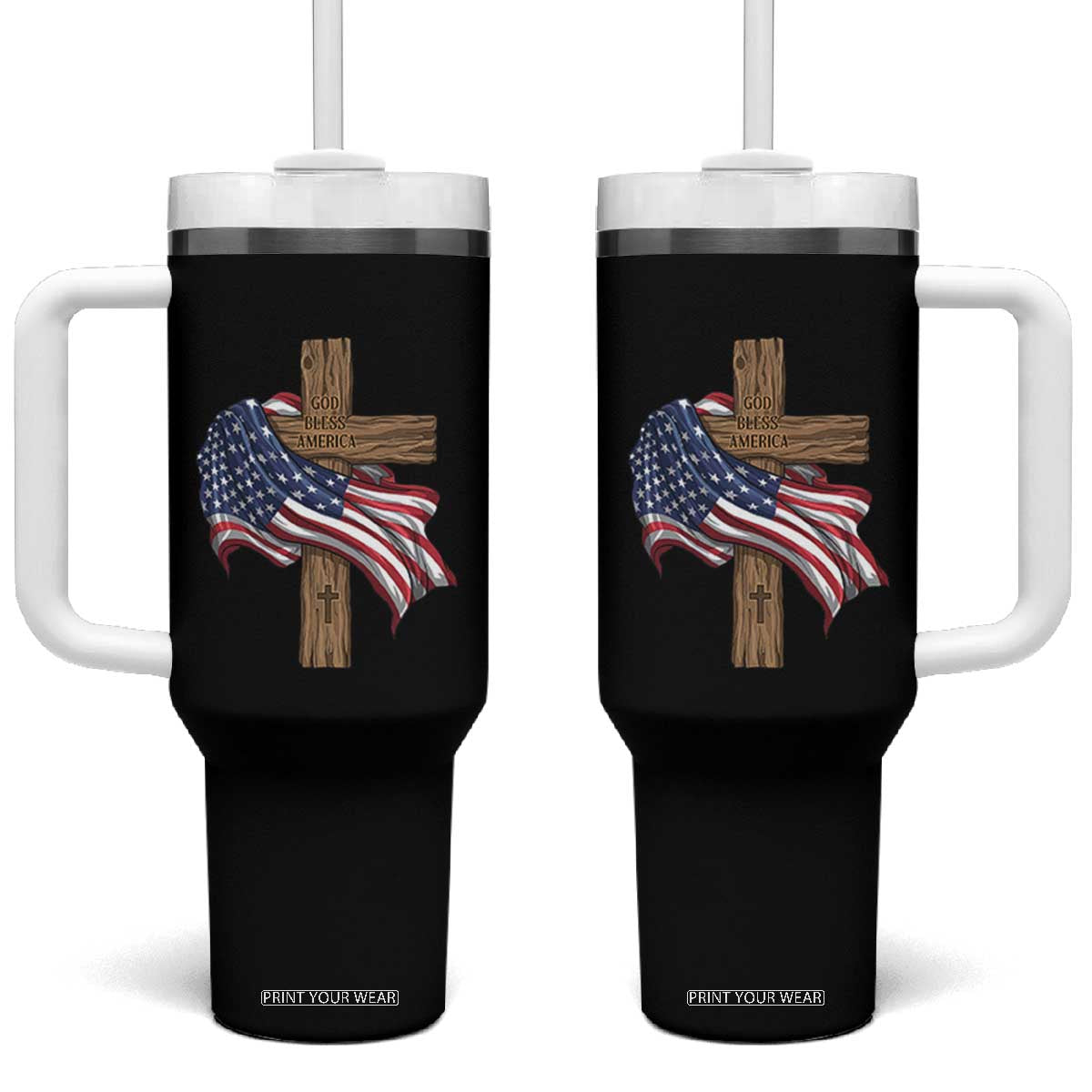 God Bless America 250 Years Tumbler With Handle 4th of July Christian Jesus TS14 One Size: 40 oz Black Print Your Wear