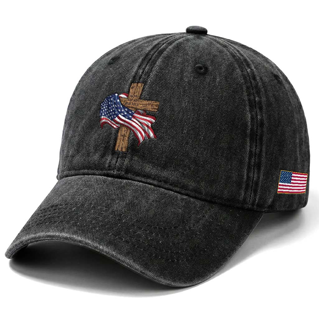 God Bless America 250 Years Washed Cotton Baseball Cap 4th of July Christian Jesus