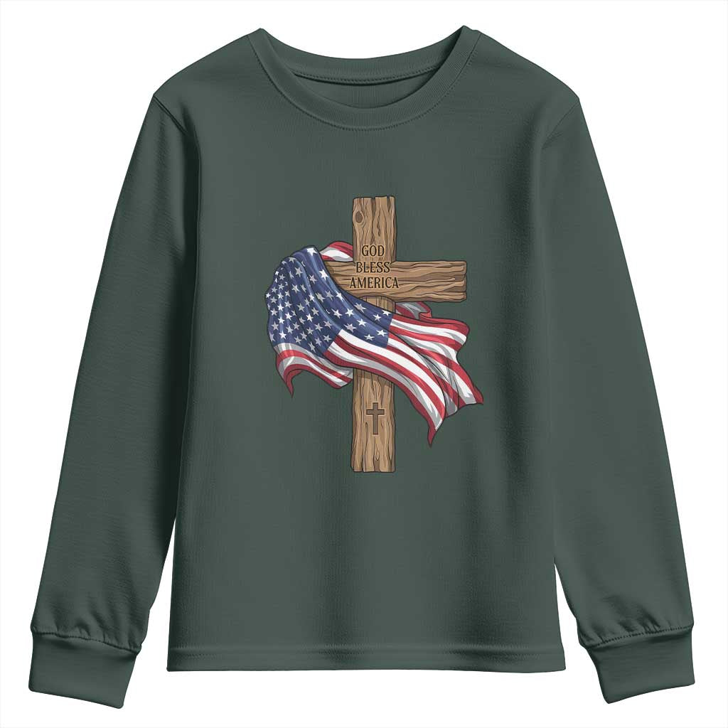 God Bless America 250 Years Youth Sweatshirt 4th of July Christian Jesus TS14 Dark Forest Green Print Your Wear
