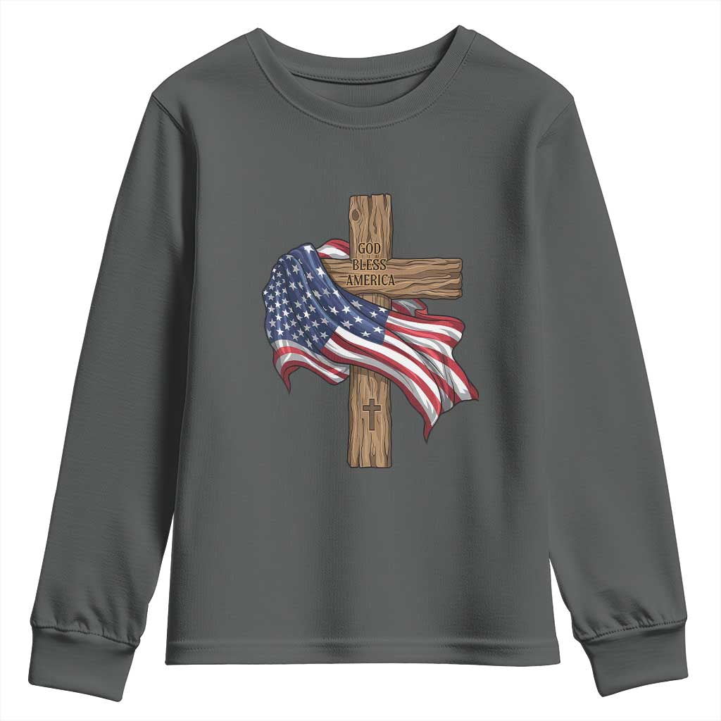 God Bless America 250 Years Youth Sweatshirt 4th of July Christian Jesus TS14 Dark Heather Print Your Wear