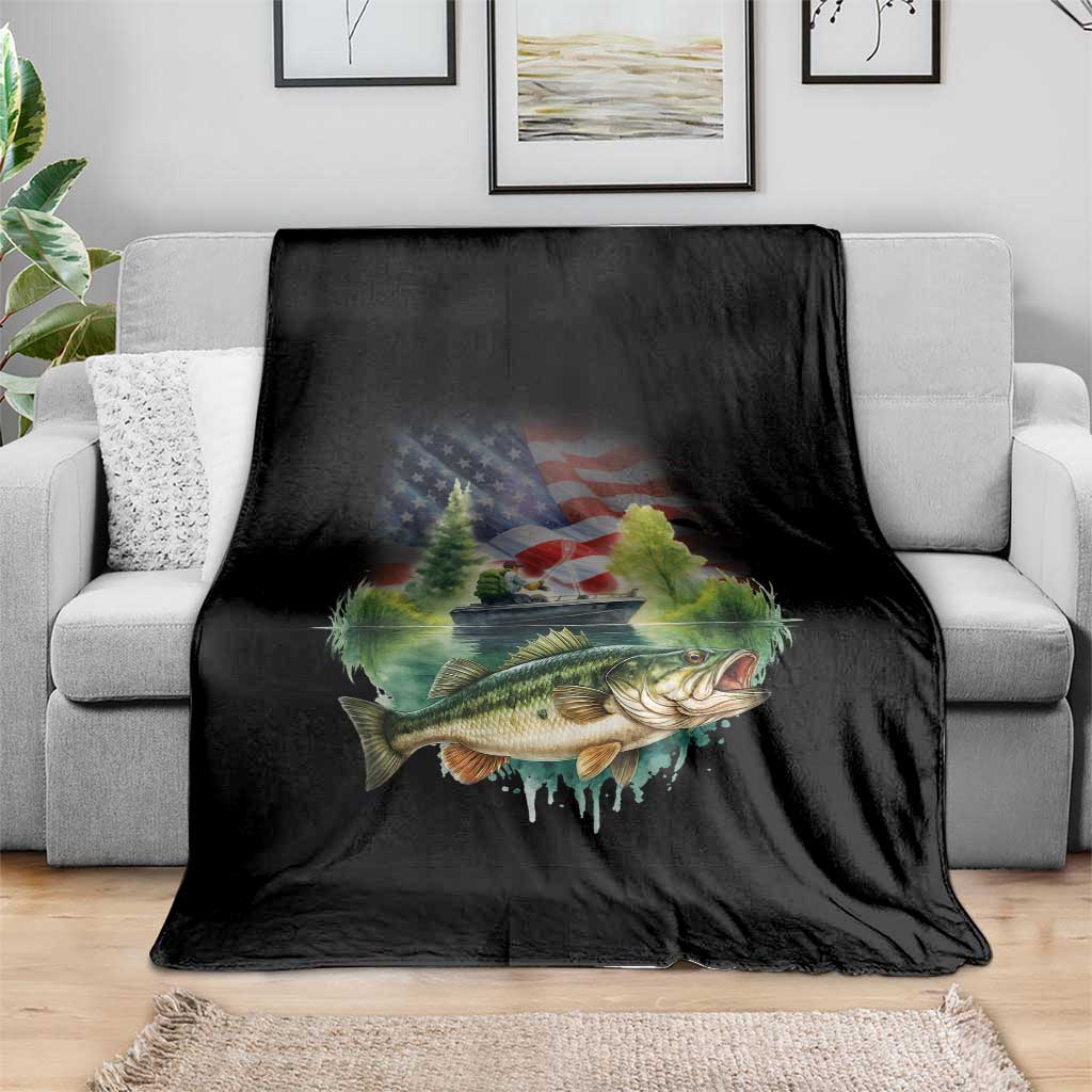 Bass Fishing Patriotic American Flag Throw Blanket TS14 Print Your Wear