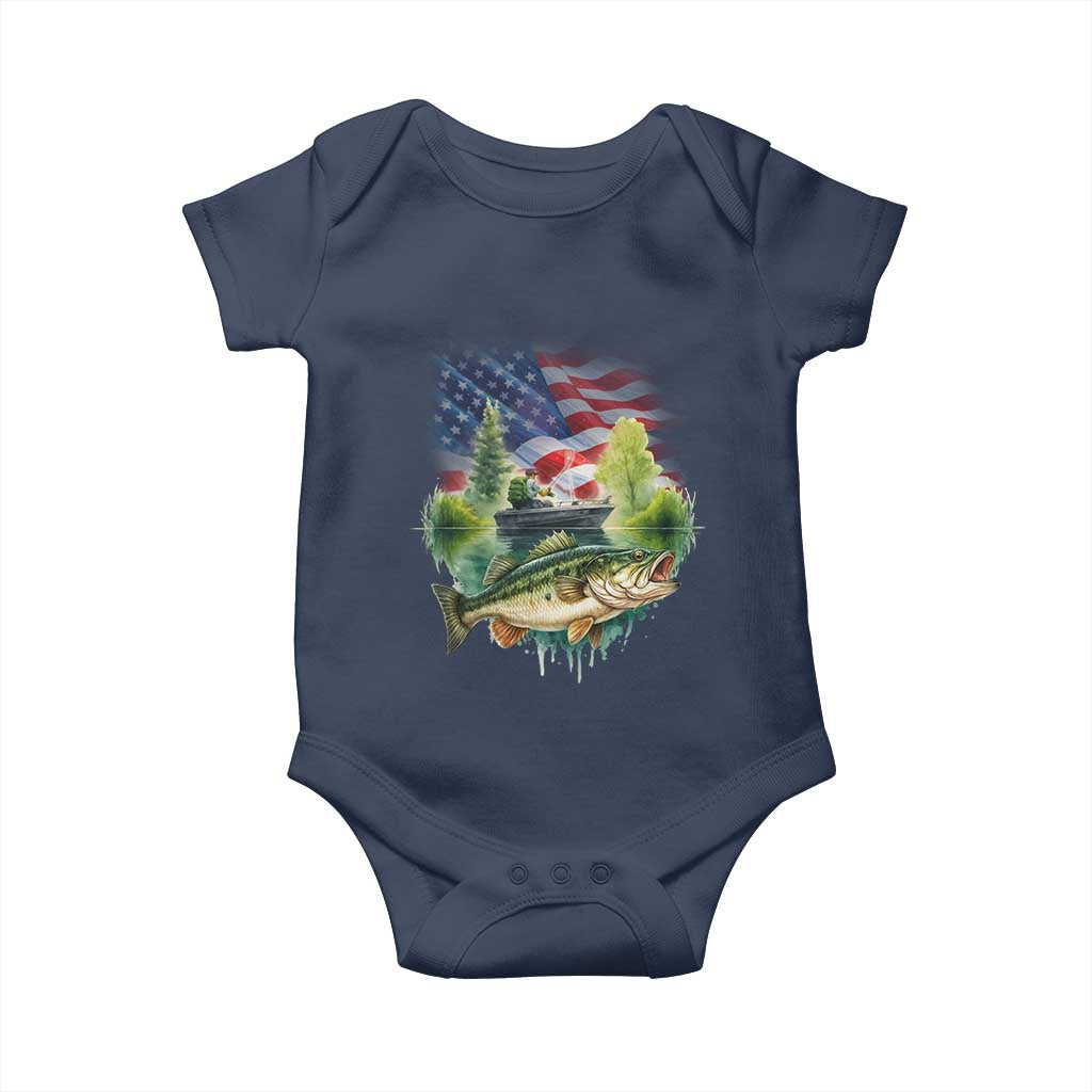 Bass Fishing Patriotic American Flag Baby Onesie TS14 Navy Print Your Wear