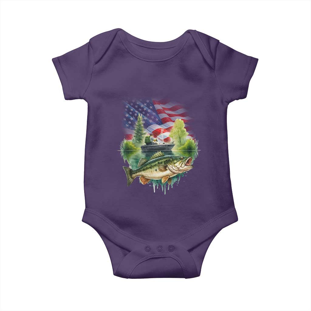 Bass Fishing Patriotic American Flag Baby Onesie TS14 Purple Print Your Wear