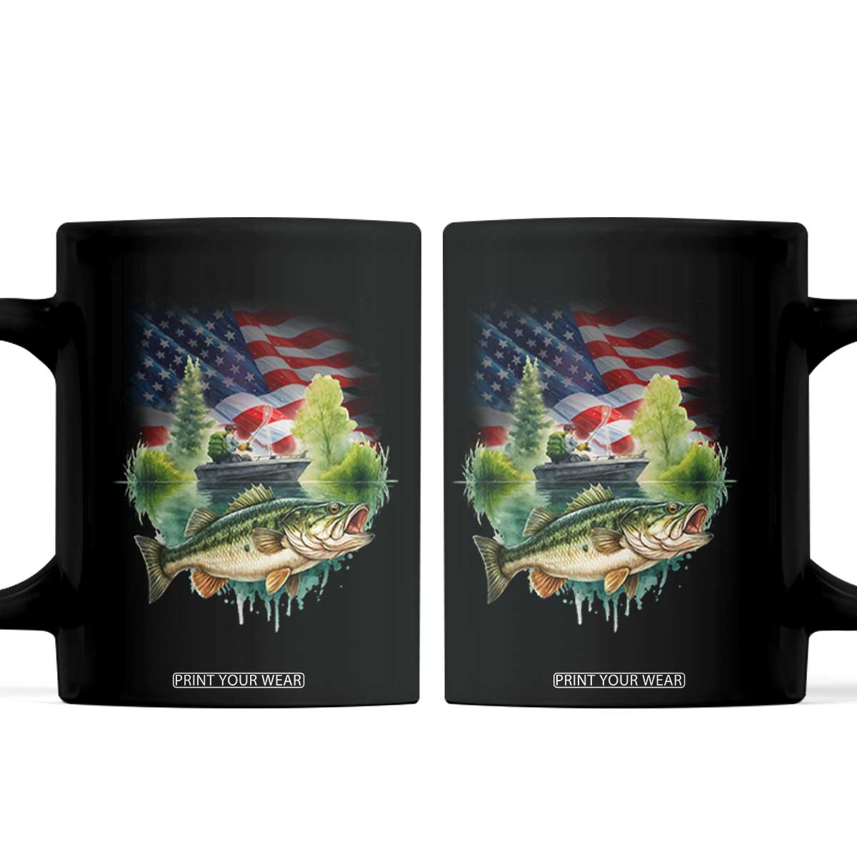Bass Fishing Patriotic American Flag Coffee Mug TS14 Black Print Your Wear