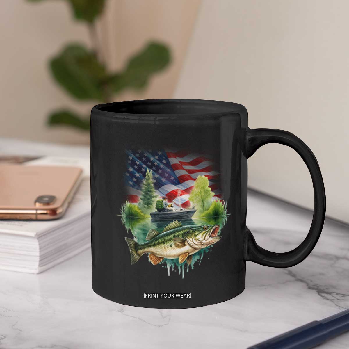 Bass Fishing Patriotic American Flag Coffee Mug TS14 Print Your Wear
