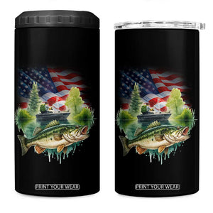 Bass Fishing Patriotic American Flag 4 in 1 Can Cooler Tumbler TS14 One Size: 16 oz Black Print Your Wear