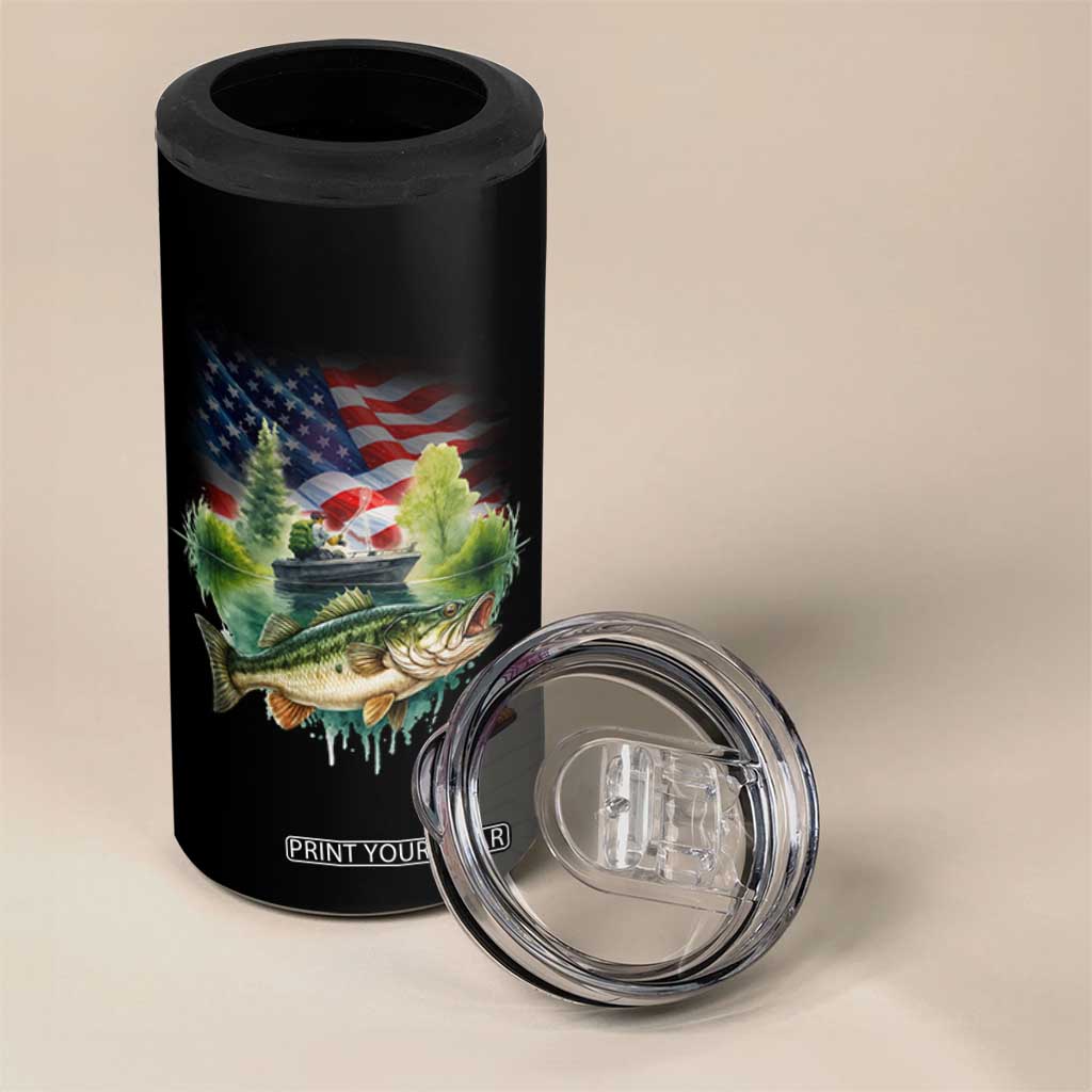 Bass Fishing Patriotic American Flag 4 in 1 Can Cooler Tumbler TS14 Print Your Wear