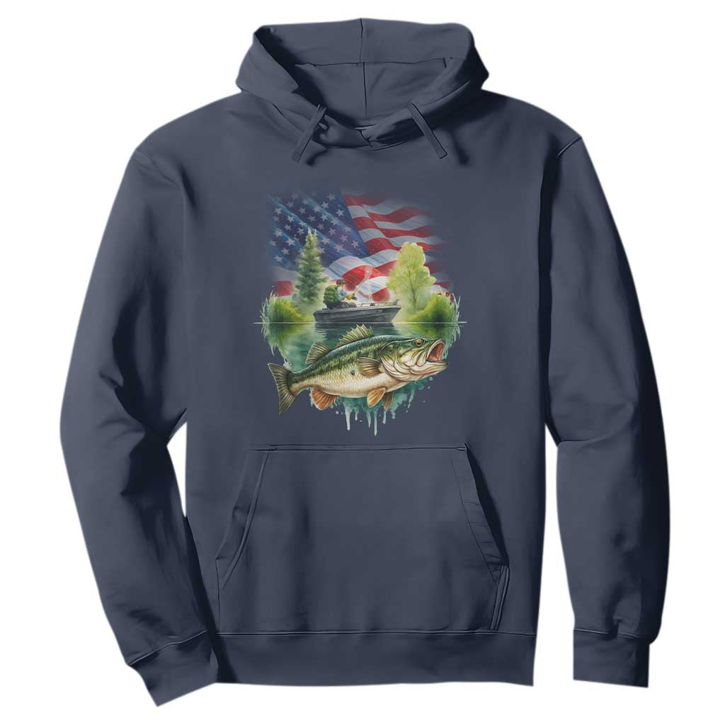 Bass Fishing Patriotic American Flag Hoodie TS14 Navy Print Your Wear