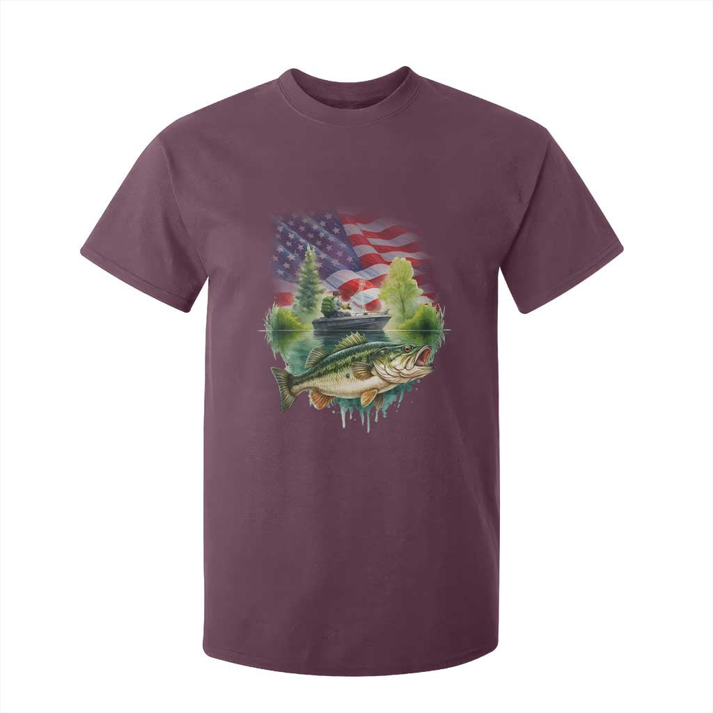 Bass Fishing Patriotic American Flag T Shirt For Kid TS14 Maroon Print Your Wear