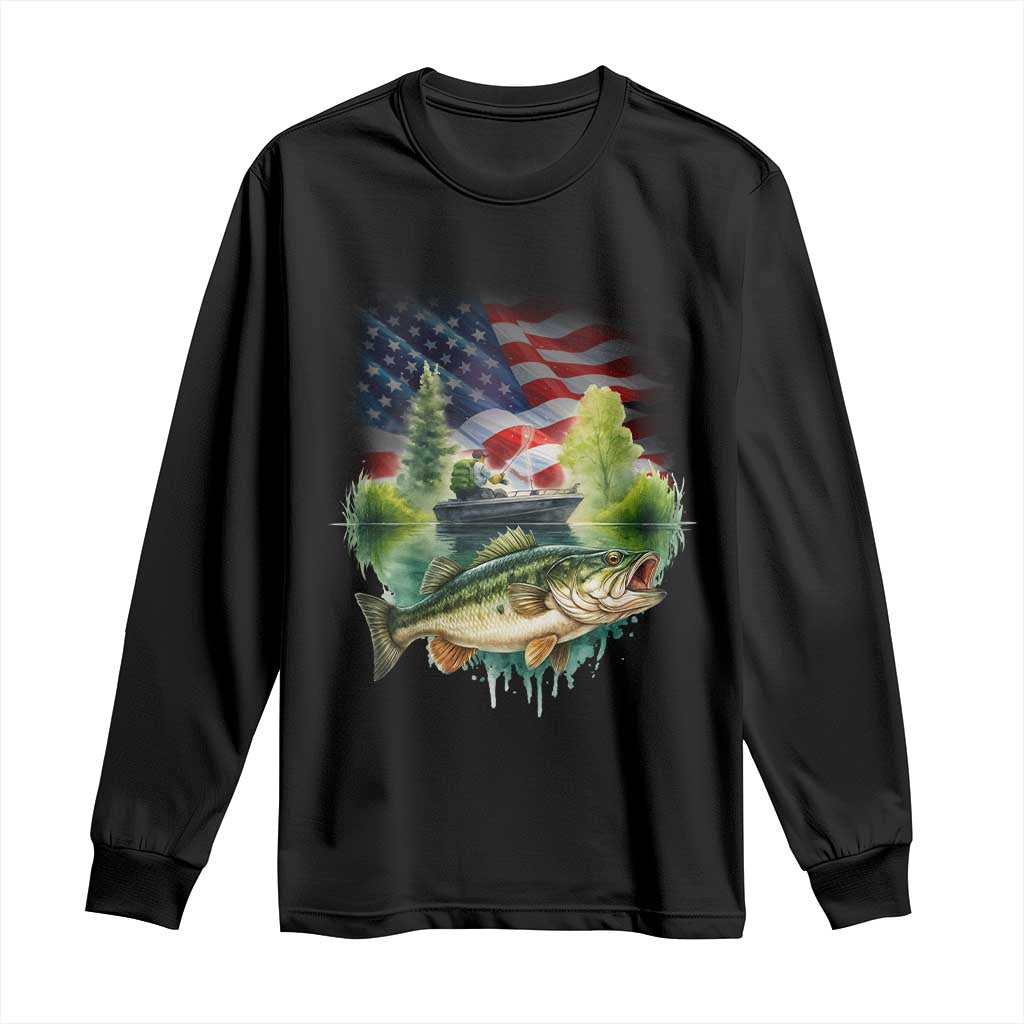 Bass Fishing Patriotic American Flag Long Sleeve Shirt TS14 Black Print Your Wear