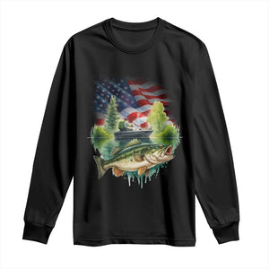 Bass Fishing Patriotic American Flag Long Sleeve Shirt TS14 Black Print Your Wear