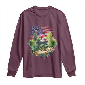 Bass Fishing Patriotic American Flag Long Sleeve Shirt TS14 Maroon Print Your Wear