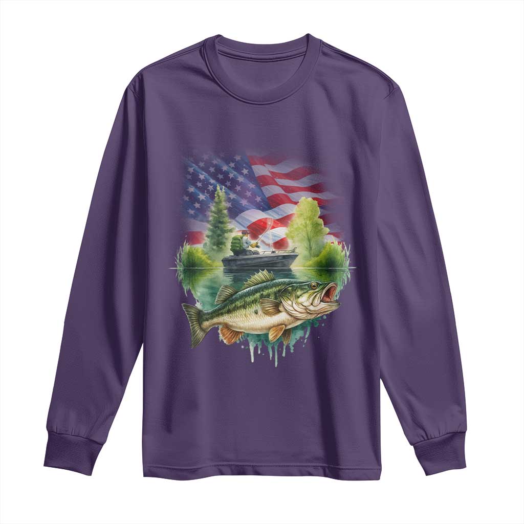 Bass Fishing Patriotic American Flag Long Sleeve Shirt TS14 Purple Print Your Wear