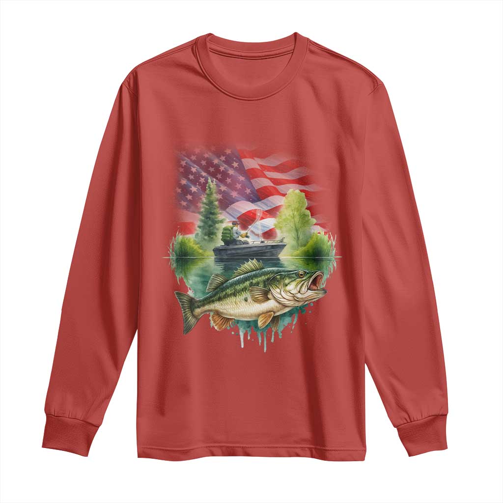 Bass Fishing Patriotic American Flag Long Sleeve Shirt TS14 Red Print Your Wear