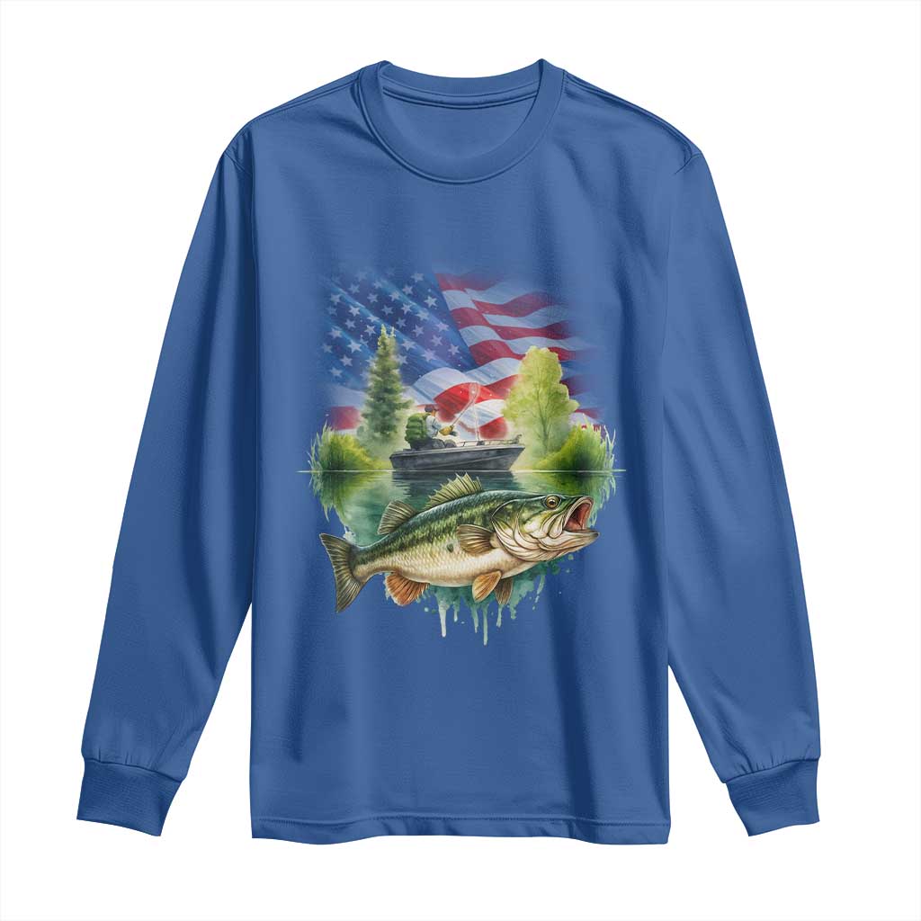 Bass Fishing Patriotic American Flag Long Sleeve Shirt TS14 Royal Blue Print Your Wear