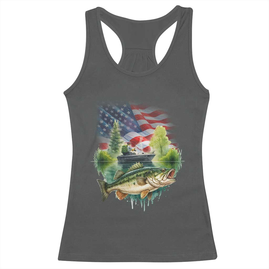 Bass Fishing Patriotic American Flag Racerback Tank Top TS14 Dark Heather Print Your Wear