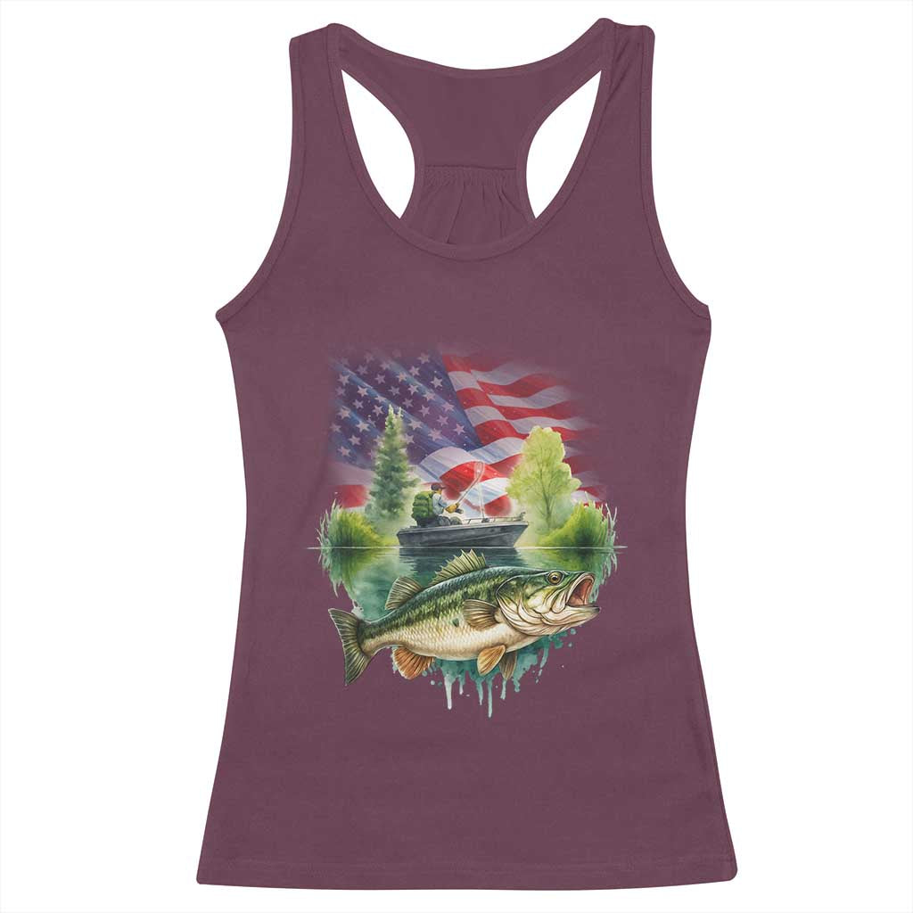 Bass Fishing Patriotic American Flag Racerback Tank Top TS14 Maroon Print Your Wear