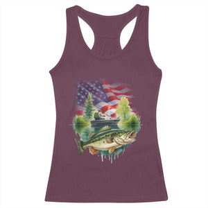 Bass Fishing Patriotic American Flag Racerback Tank Top TS14 Maroon Print Your Wear