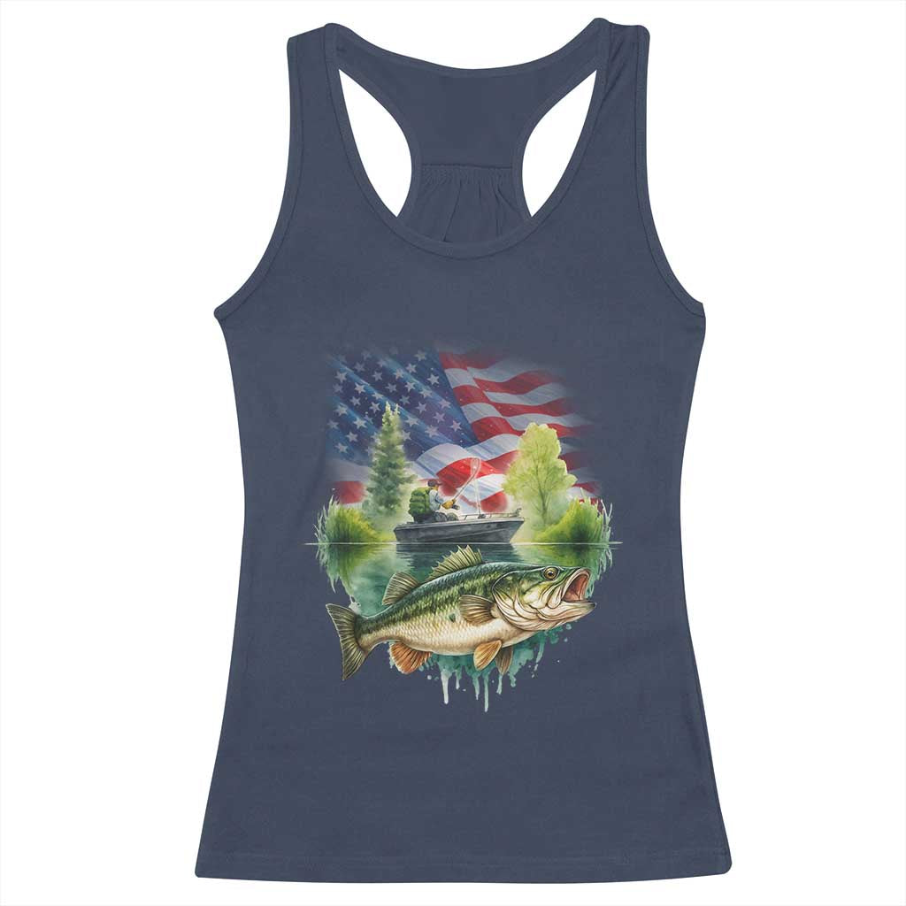 Bass Fishing Patriotic American Flag Racerback Tank Top TS14 Navy Print Your Wear