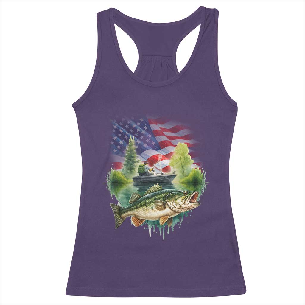Bass Fishing Patriotic American Flag Racerback Tank Top TS14 Purple Print Your Wear