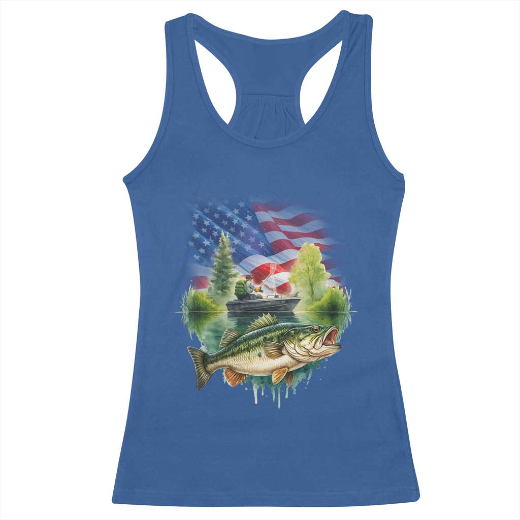 Bass Fishing Patriotic American Flag Racerback Tank Top TS14 Royal Blue Print Your Wear