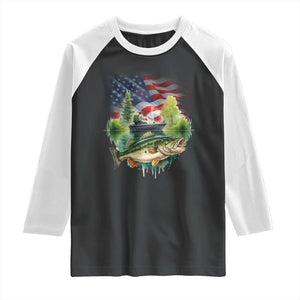 Bass Fishing Patriotic American Flag Raglan Shirt TS14 Black White Print Your Wear