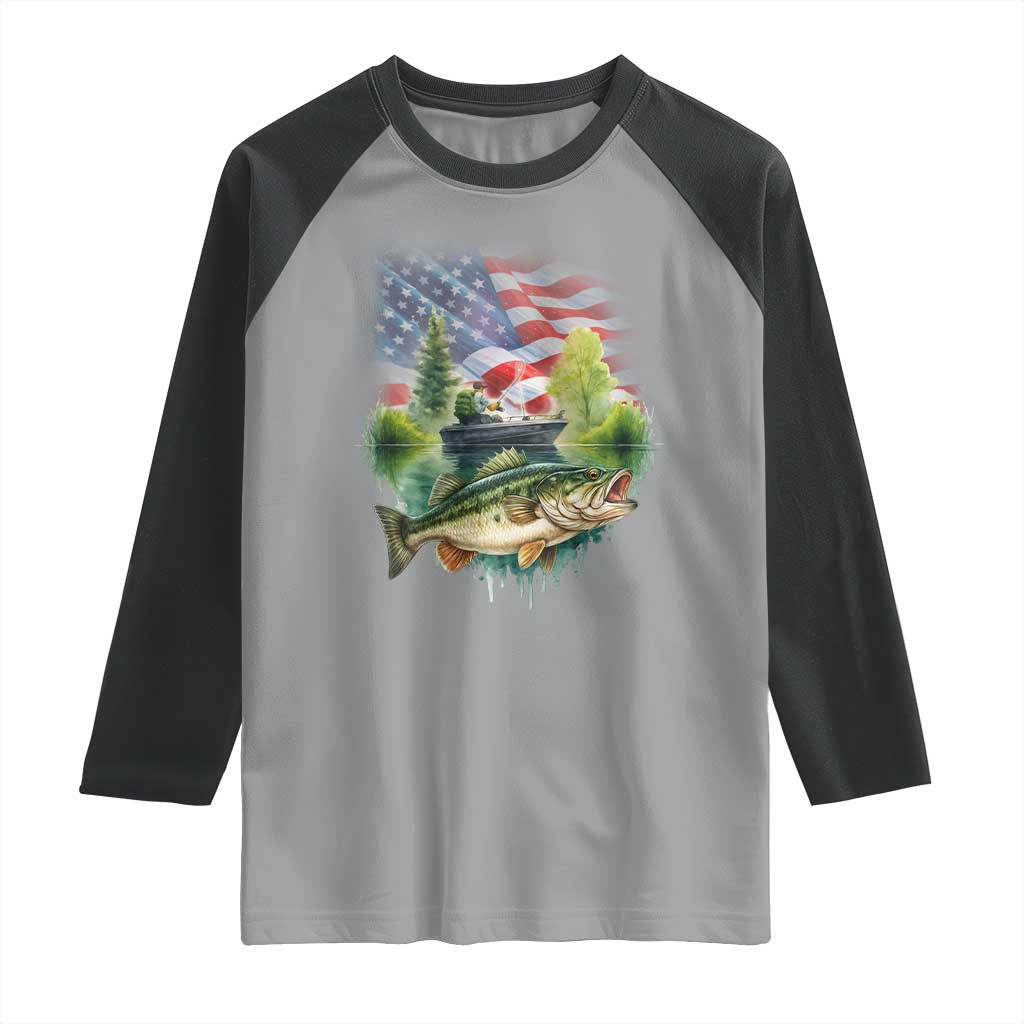 Bass Fishing Patriotic American Flag Raglan Shirt TS14 Sport Gray Black Print Your Wear