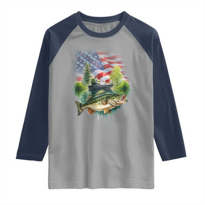 Bass Fishing Patriotic American Flag Raglan Shirt TS14 Sport Gray Navy Print Your Wear