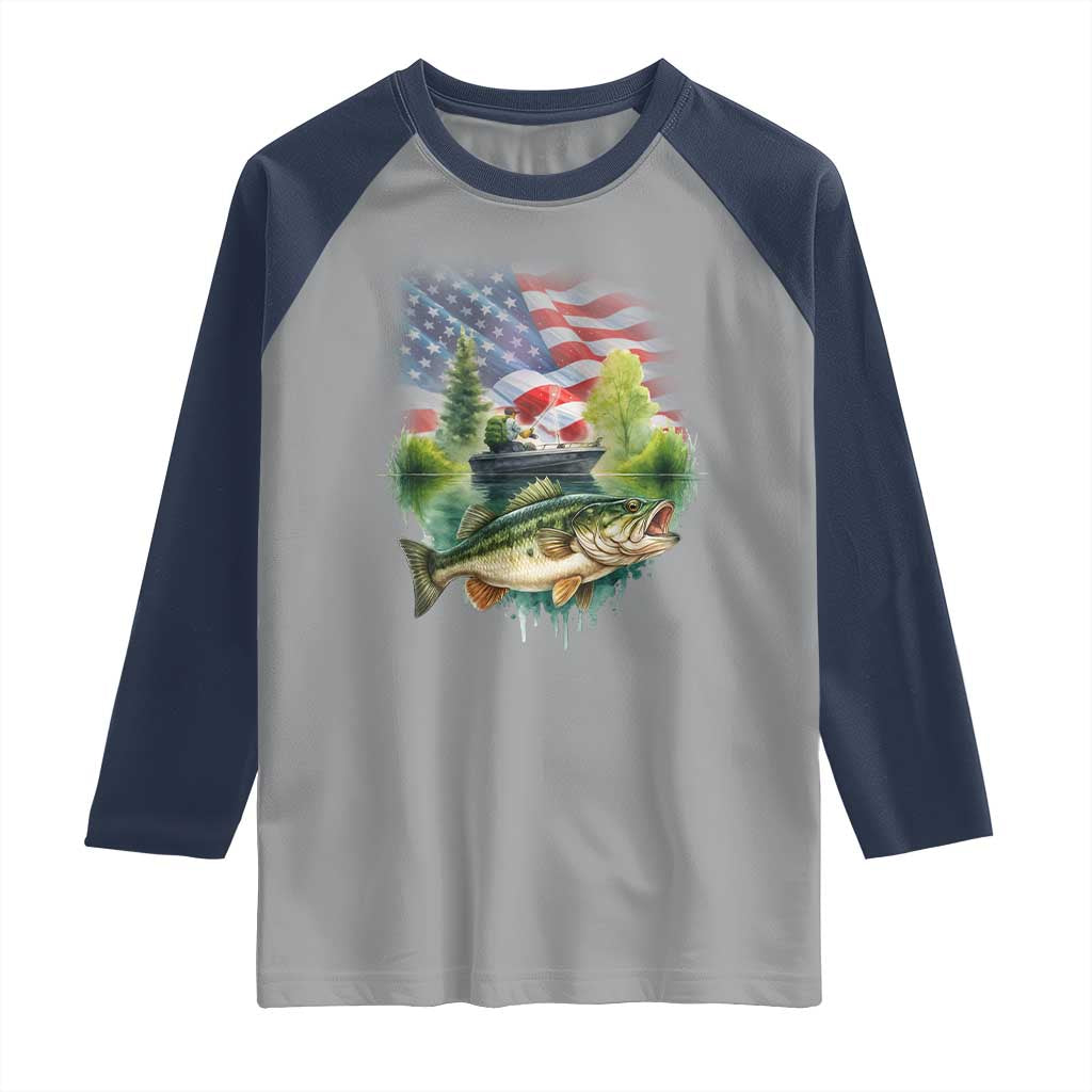 Bass Fishing Patriotic American Flag Raglan Shirt TS14 Sport Gray Navy Print Your Wear