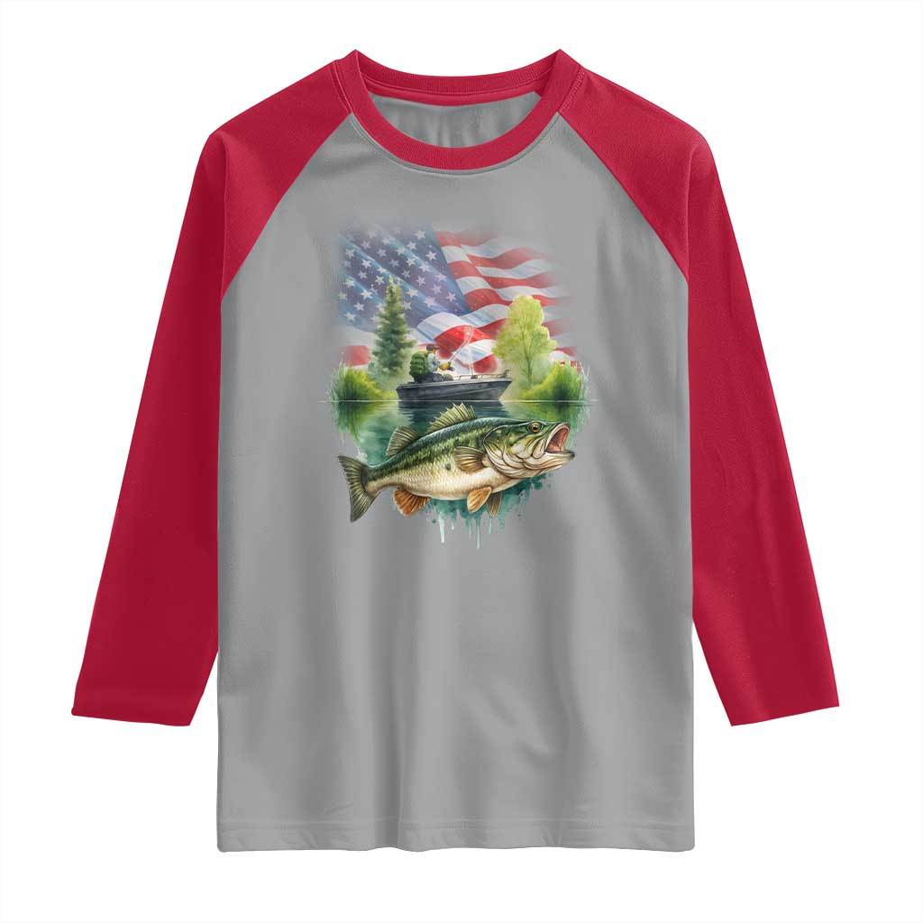 Bass Fishing Patriotic American Flag Raglan Shirt TS14 Sport Gray Red Print Your Wear