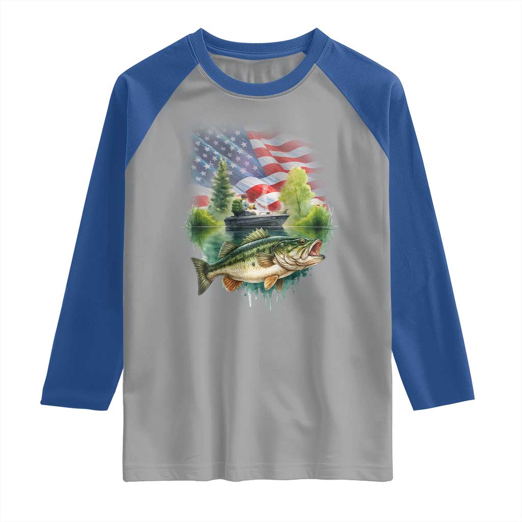 Bass Fishing Patriotic American Flag Raglan Shirt TS14 Sport Gray Royal Print Your Wear