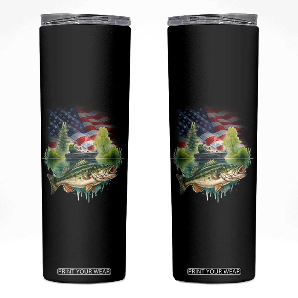 Bass Fishing Patriotic American Flag Skinny Tumbler TS14 Black Print Your Wear