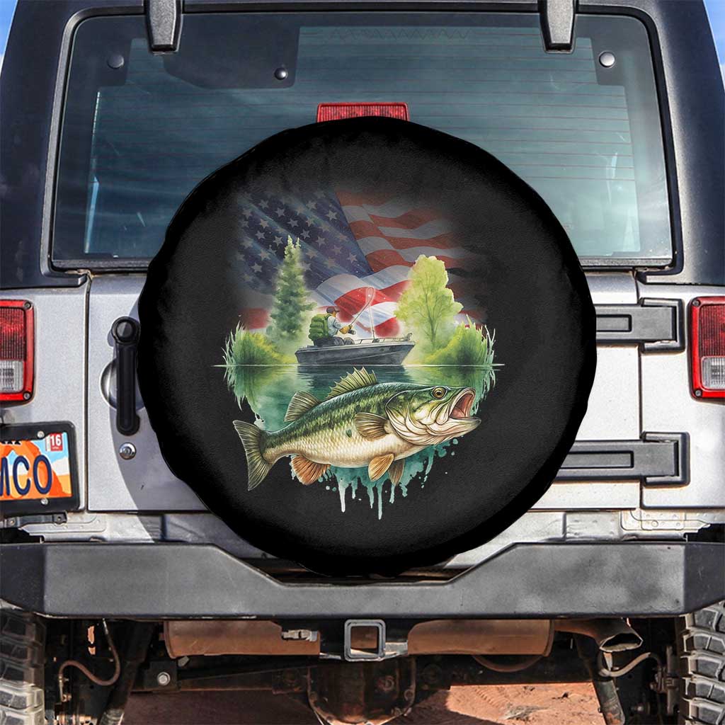 Bass Fishing Patriotic American Flag Spare Tire Cover TS14 No hole Black Print Your Wear