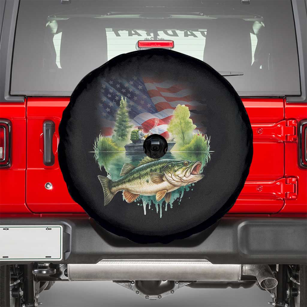 Bass Fishing Patriotic American Flag Spare Tire Cover TS14 Black Print Your Wear