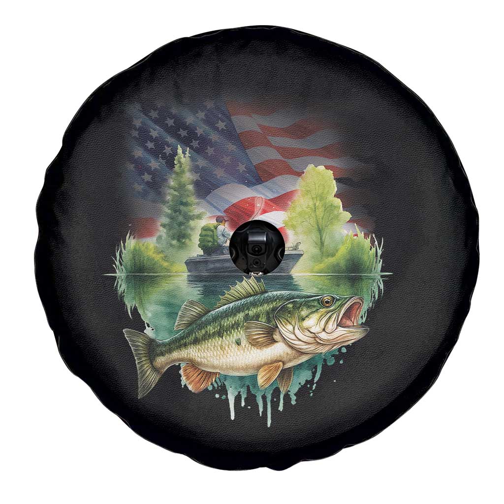 Bass Fishing Patriotic American Flag Spare Tire Cover TS14 Print Your Wear