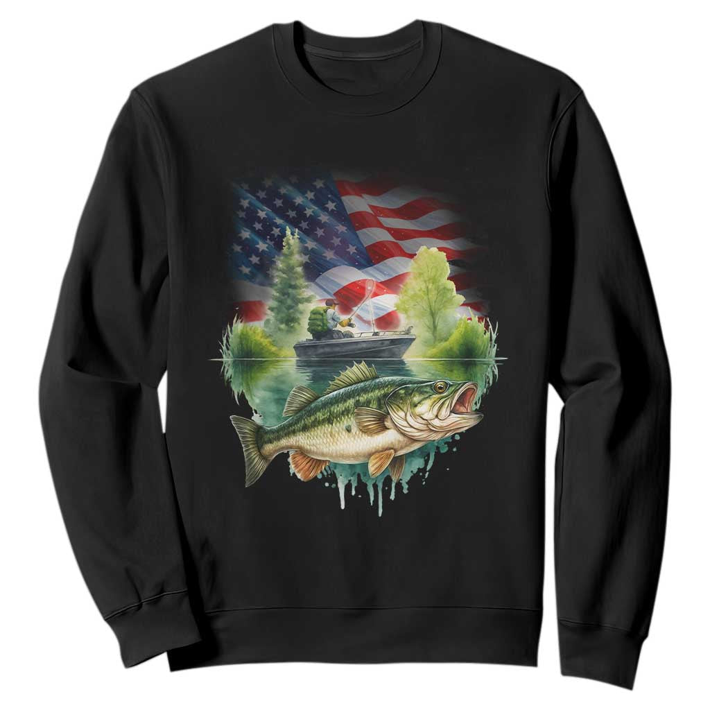 Bass Fishing Patriotic American Flag Sweatshirt TS14 Black Print Your Wear