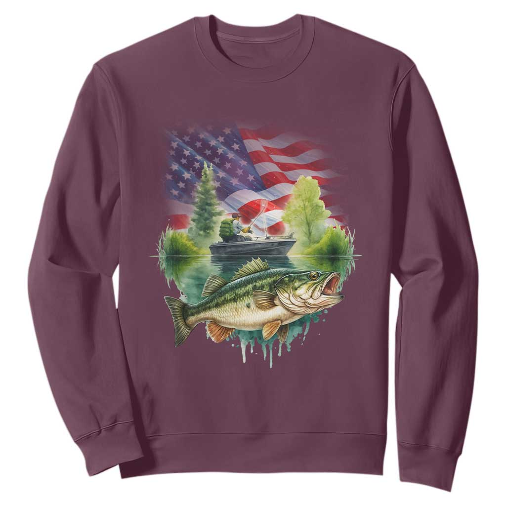 Bass Fishing Patriotic American Flag Sweatshirt TS14 Maroon Print Your Wear