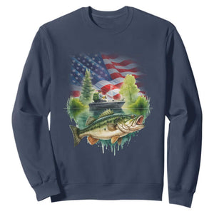 Bass Fishing Patriotic American Flag Sweatshirt TS14 Navy Print Your Wear