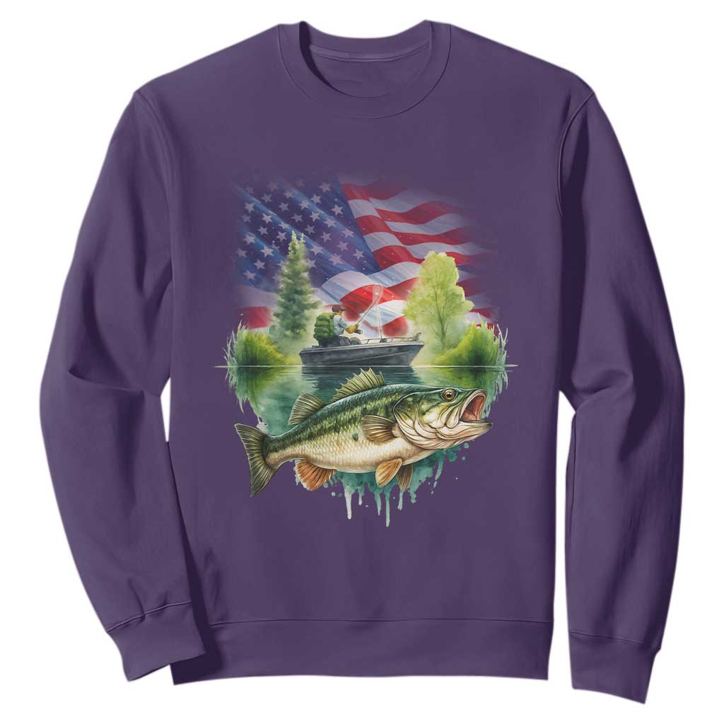 Bass Fishing Patriotic American Flag Sweatshirt TS14 Purple Print Your Wear