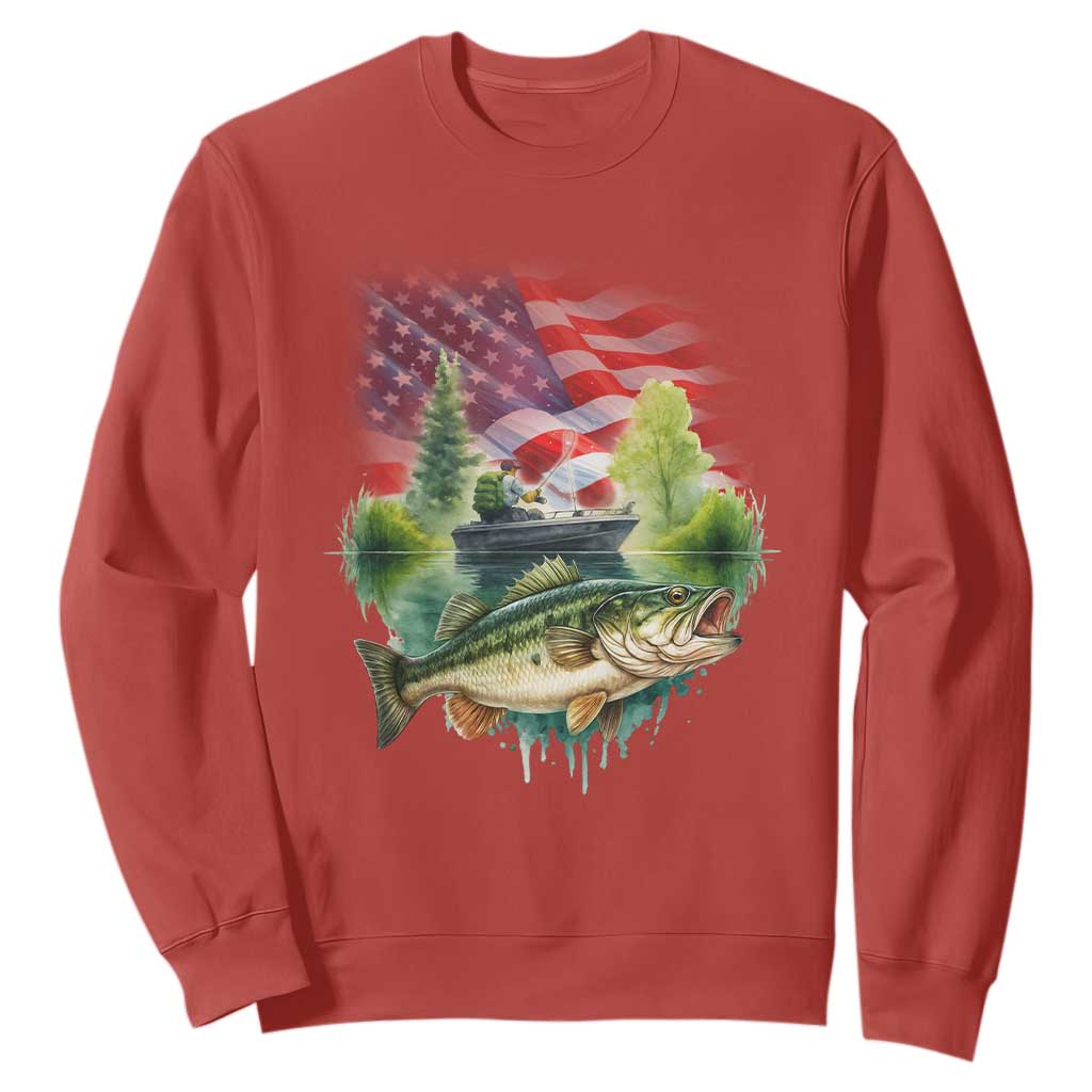 Bass Fishing Patriotic American Flag Sweatshirt TS14 Red Print Your Wear