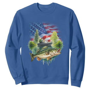 Bass Fishing Patriotic American Flag Sweatshirt TS14 Royal Blue Print Your Wear