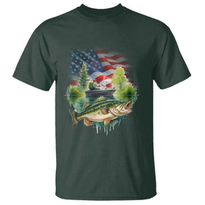 Bass Fishing Patriotic American Flag T Shirt TS14 Dark Forest Green Print Your Wear