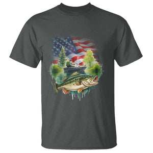 Bass Fishing Patriotic American Flag T Shirt TS14 Dark Heather Print Your Wear